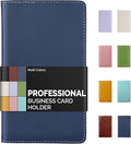Sooez Leather Professional Business Card Book Holder Organizer, 240 Capacity Credit Card Booklet, PU Name Cards Holder Storage File for Men Women, 7.7"x 4.5" x 0.7", Dark Blue