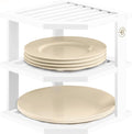 White Plate Organizer for Cabinet - 3 Tier Bamboo Corner Cabinet Organizer Shelf for Plates Bowls Mugs Cups, Kitchen Cabinet Organizer, Cabinet Shelf Organizer, Countertop Rack, 10 x 10 x 9.5 Inch