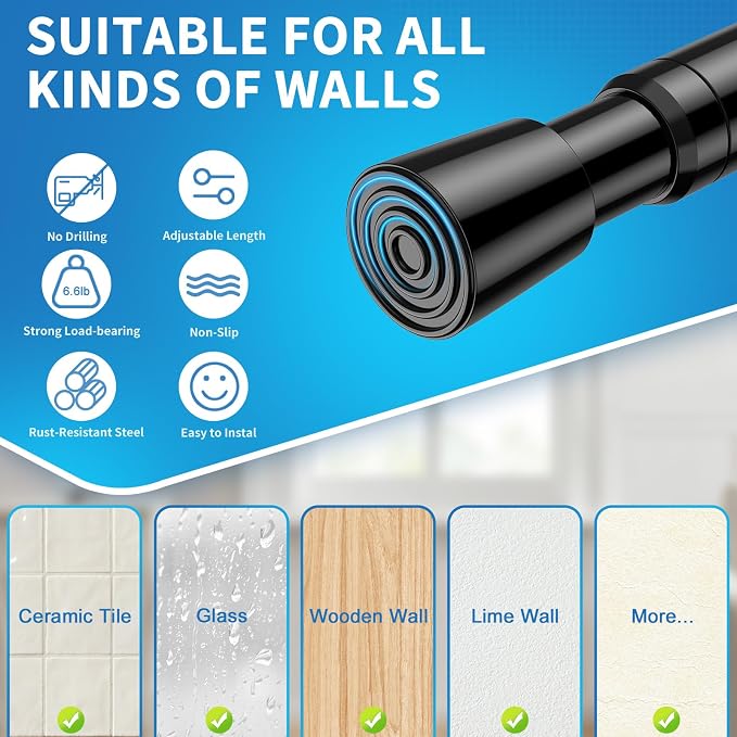 AIZESI 4 Pack Tension Rods for Windows 26.5 to 36 inch, Adjustable Expandable Pressure Spring Curtain Rods No Drilling, Curtain Rods for Kitchen Curtains, Closet, Door, Black