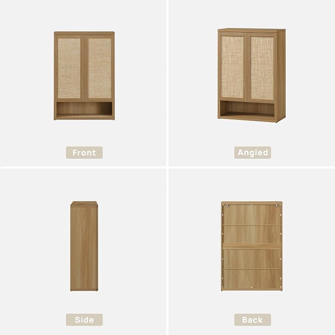 SICOTAS 31.2" Wide Rattan Shoe Storage Cabinet for Entryway with 2 Doors | Rattan Shoe Cabinets with Doors, Tall Shoe Storage Organizer and Display Cabinet for Entryways, Hallways, and Living Rooms