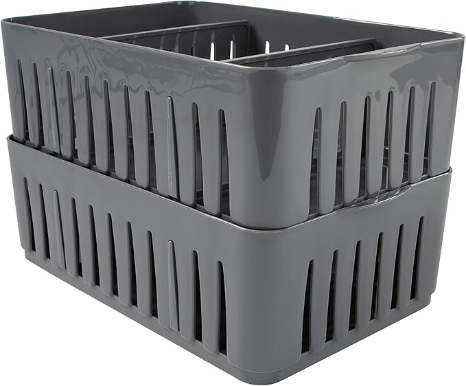 Simplify 2 Pack Compartment Stackable Bin with Adjustable Dividers | Drawer Organizer | Storage Basket | Good for Office | Desk Supplies | Dorm | Bathroom | Accessories | Make Up | Grey