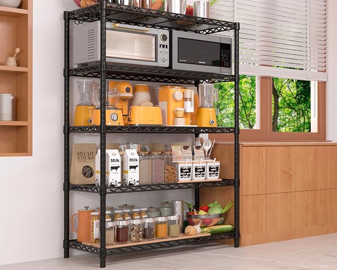 PrimeZone Wire Metal Storage Shelves - 5 Tier Adjustable NSF Certified Heavy Duty Garage Shelving Unit Organizer Rack, Steel Utility Shelf for Kitchen, Pantry, 35.5" W x 14" D x 72" H, Black, 3 Packs