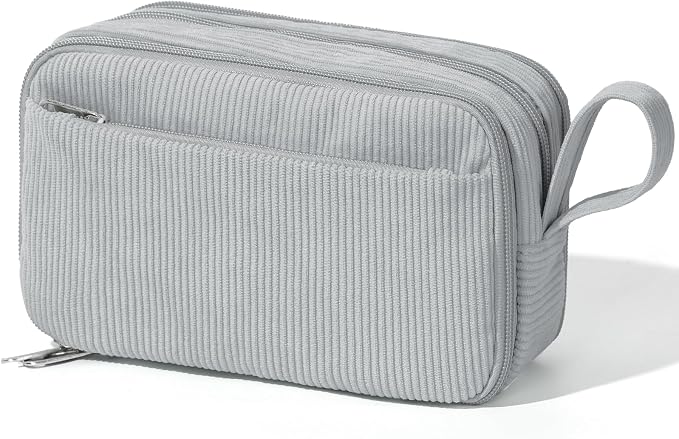 BuyCard Grey Corduroy Pencil Case, Large Capacity Zipper Pouch, Gray, Casual Style, Supplies Organizer for Teen Girls and Boys