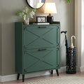 Barnyatoh Shoe Storage Cabinet,Farmhouse Shoe Organizer with 2 Flip Drawers & Barn Door Design,Freestanding Hidden Slim Narrow Shoe Rack Cabinet for Entryway,Foyer,Hallway,Green