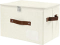 ANMINY Fabric Storage Box Bins with Zipper Lid, Washable Beige | Cotton Linen Fabric, PP Board Frame, Label Holder, Stackable & Foldable, PU Handles, Dual-Zipper 3-Side Open Lid, Medium