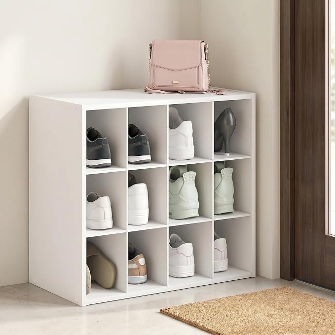 15-Cube Shoe Organizer, Stackable Shoe Rack, Shoe Storage, 11.4 x 24.2 x 19.3, for Office, Closet Entryway, Garage, White