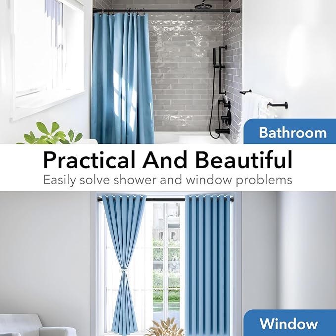 2 Pack 28-48 Inch Adjustable Stainless Steel Anti-Slip Spring Tension Small Shower Curtain Rod - No Drilling, 7/8" Tension Rod for Bathroom Bedroom Doorway Closet Door