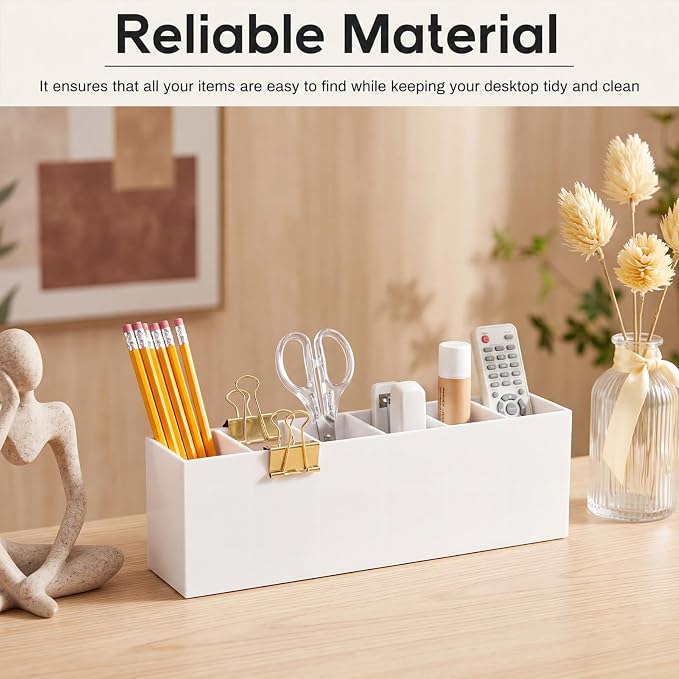 Jetec Acrylic Pen Holder 6 Compartments Makeup Brush Stationery Organizer Pencil Holder for Desk Accessories, Cosmetic Brushes, Dorm, Home, Bathroom, Kitchen, Office Supplies(White)