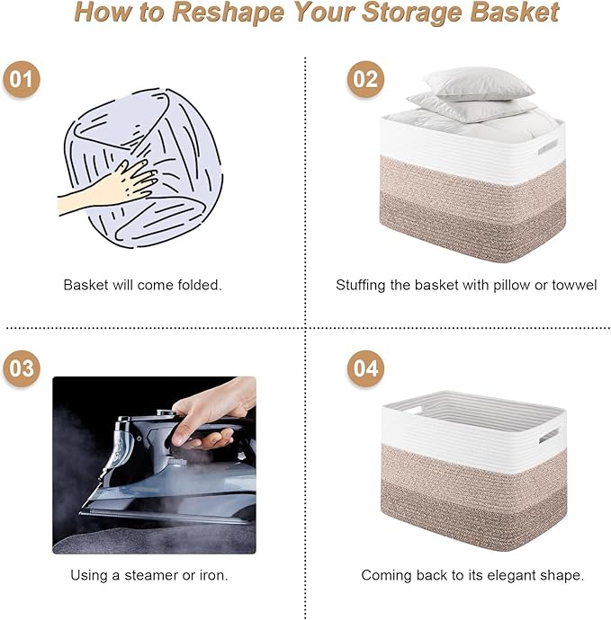 Storage Baskets for Organizing, Large Woven Basket for Shelves, Toy Basket with Handles,Closet Storage for Blanket Living Room, Bedroom, Nursery, 15.8" x 11.8" x 11.8", 2 Pack