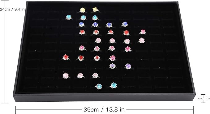 Stratelife 100 Slots Ring Organizer Tray, Stackable Jewelry Storage Display for Drawer, Velvet Jewelry Holder Case for Ring Earring Stud, 13.8" x 9.4" x 1.2", Black