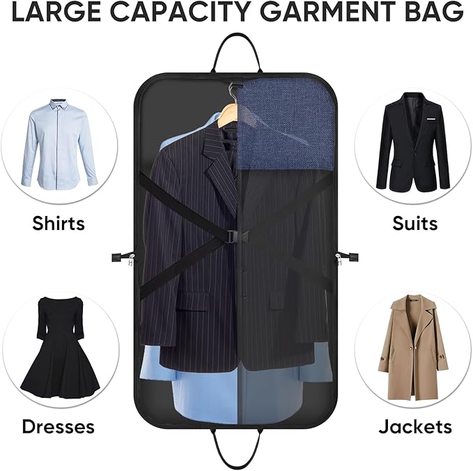 BALEINE Travel Garment Bag, Travel Suit Bag for Men, Water Resistant Carry on Garment Bag for Hanging Clothes, Garment Duffel Bag for Travel Business (Blue, 42")