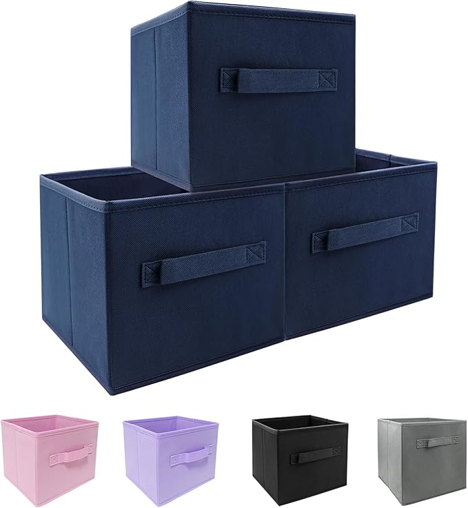 EBIGIC Storage bins collapsible storage bins,cube storage organizer （Pack of 3） 10.5 * 10.5 * 11inch，For home and office Collapsible Closet Shelf Organizers, Drawer Organizers(Blue)