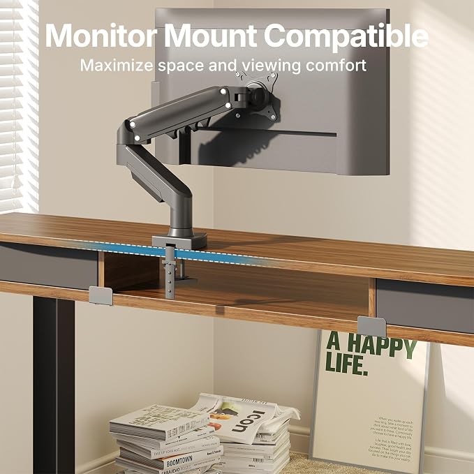 HUANUO 47.2" X 23.6" Electric Standing Desk with 2 Drawers, C-Clamp Mount Compatible, Height Adjustable Computer Desk, Home Office Stand Up Desk with 4 Preset Heights & 2 Hooks, Walnut