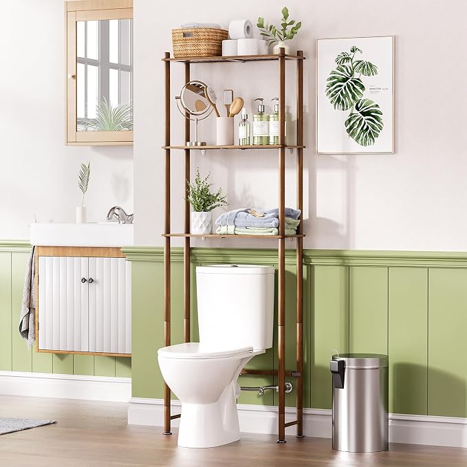 AmazerBath Bamboo Over The Toilet Storage Shelf, Over Toilet Bathroom Organizer Rack, 3-Tier Bathroom Shelves Over Toilet, Space Saver, Walnut Brown