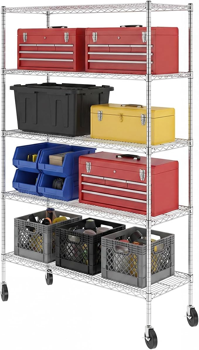 SafeRacks NSF 5-Tier Heavy Duty Wire Shelving Unit w/Wheels, 18"x48"x72"