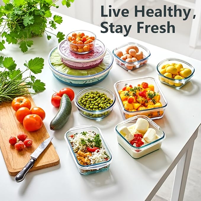 12 Pack Glass Food Storage Container Set with Lids Non Toxic, Stackable Borosilicate Glass Meal Prep Containers, Microwave, Oven, Freezer and Dishwasher Safe (White-12)