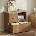Bestier 3 Drawer File Cabinet, Decorative Fluted Wood Lateral Filing Cabinet with Caster for Home Office, Fits for A4/Letter/Legal-Sized Files, Printer Stand with Open Storage Shelves, Brown