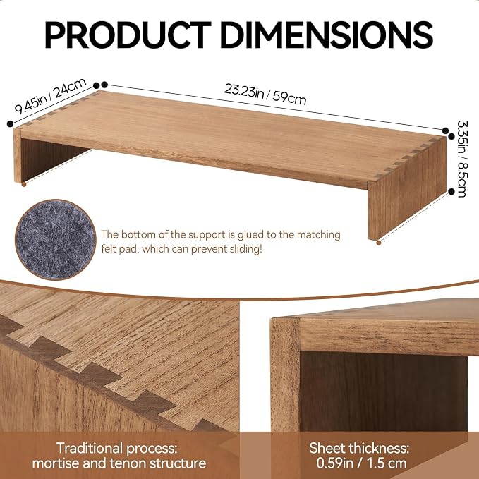 KIRIGEN Wood Monitor Stand Riser for Desk, 23.23 Inch, Brown 59-DBR | Desktop Workspace Platforms Stand Fully Assembled for Monitors, Laptops, Small TVs, or Printers for Home Office
