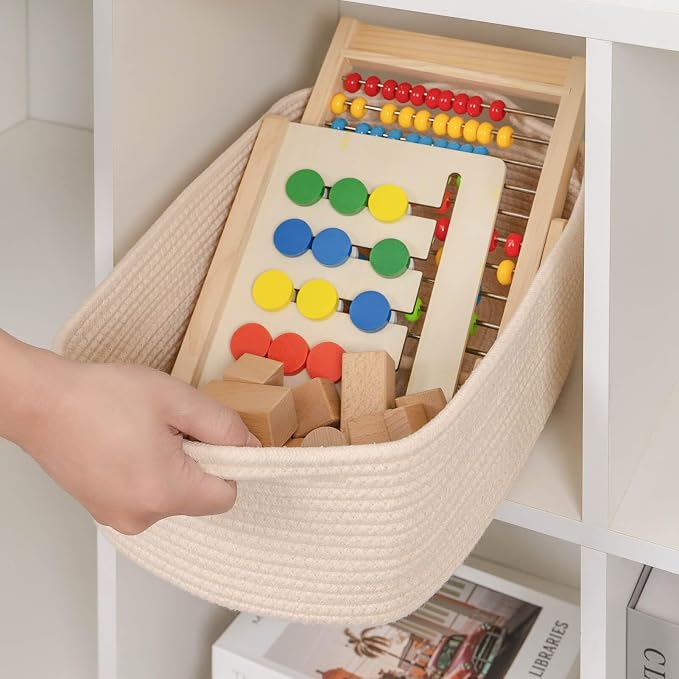 CubesLand Cube Storage Organizer Basket Bin, Cotton Rope Shelves Basket | Durable Woven Rectangular Shelf Basket for Organizing, Nursery Toys Basket, Beige Basket