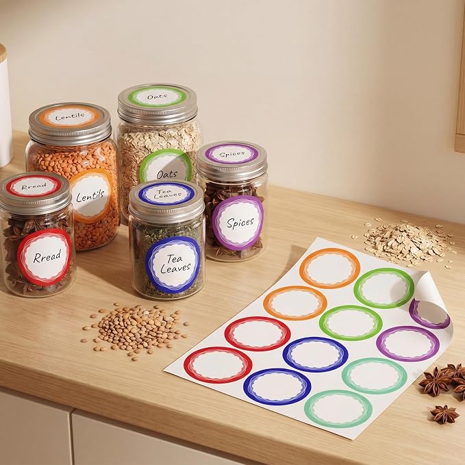 360 Pcs Canning Jar Labels, 2 Inch Round Removable Stickers, 6 Colors | Writable Labels, Easy Peel, No Residue, For Jars, Bottles, Pantry, Meal Prep, Gift Wrap And Party Favors