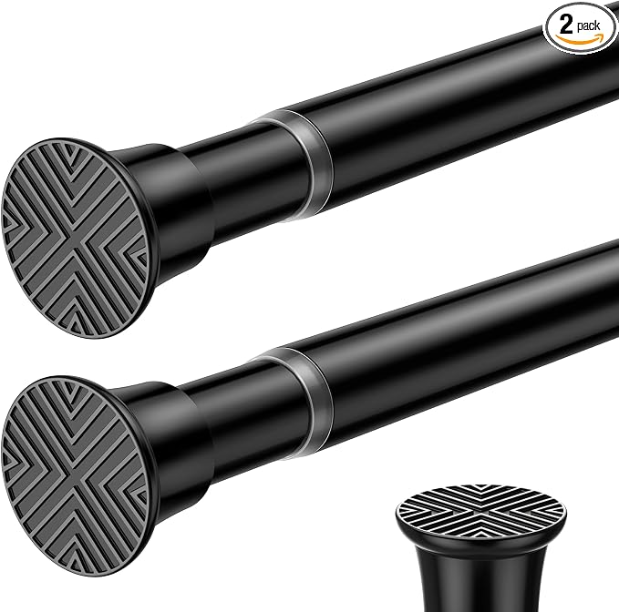 2PCS Black Tension Curtain Rods 23 to 46 Inch, Pressure Expandable Spring Rods Short Curtain Rods, Adjustable Curtain Rod for Windows Bedroom Doorway Closet Door