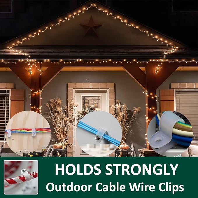 100 Pack 1/2'' P-Style Rope Light Clips with Stainless Steel Screw | Outdoor Mounting Clips,Cable Clips Clamps,Wire Management,Electrical Wiring,Concealed Wiring,Cord Installation,Christmas