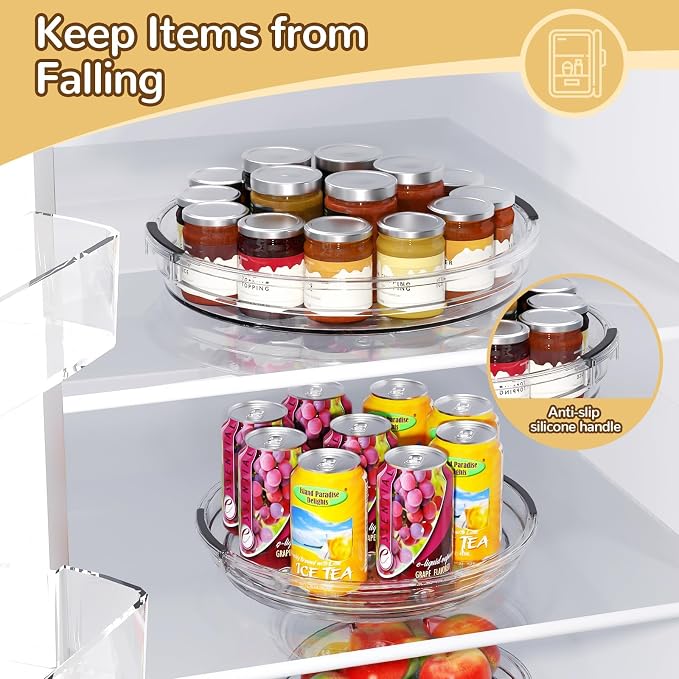 Lazy Susan 2 Pack, 9 Inch Clear Turntable for Kitchen Cabinet, Rotating Spice Rack, Pantry Organizer and Storage, Bathroom Countertop Organizing for Makeup Vanity
