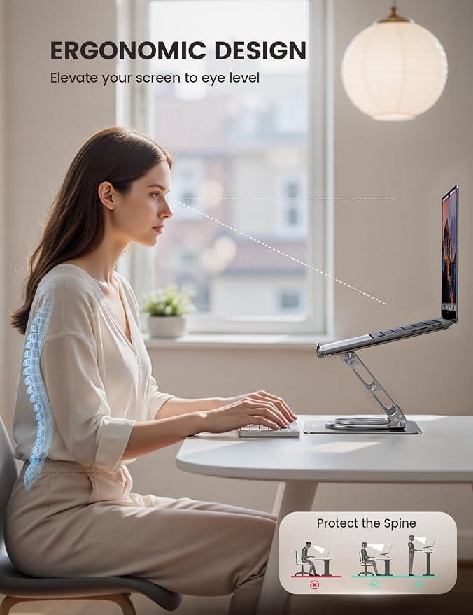 Lamicall Adjustable Laptop Stand for Desk 360° Rotating Base for 10-17.3'' | Aluminum Laptop Riser, Ergonomic Computer Stand Foldable Protable fits MacBook Neo Air Pro Dell HP Lenovo Office Home Sliver