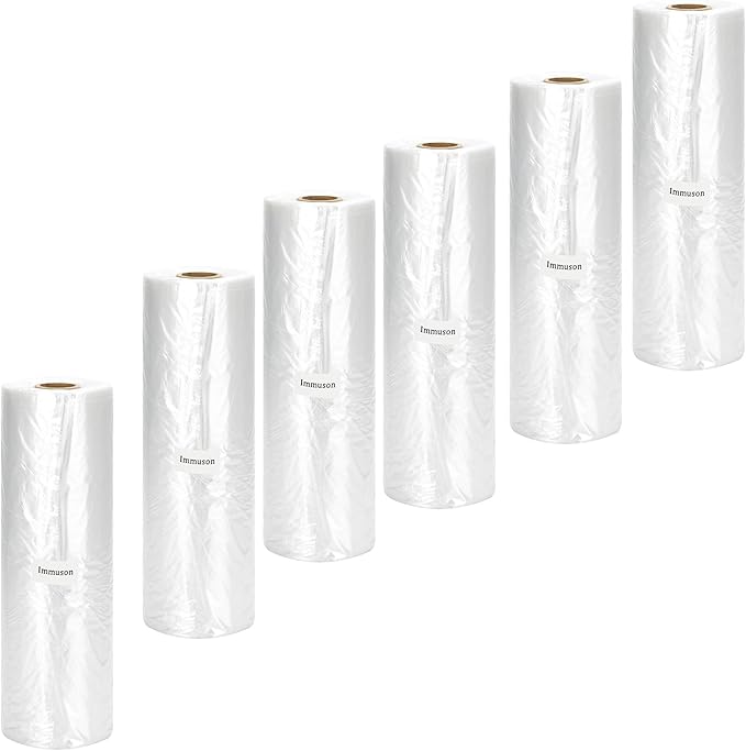 Immuson Food Storage Bag, 12 x 20 Plastic Produce Bag on a Roll Fruits, Vegetable, Bread, Food Storage Clear Bag (6 Rolls-2100 Bags)