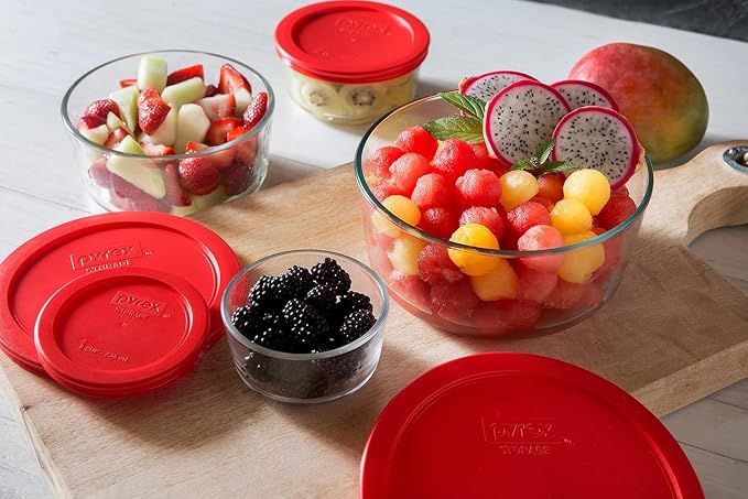 Pyrex Simply Store (8-Pack) Glass Food Storage Containers Set, (1, 2, 4 & 7 Cup) Meal Prep Containers With Plastic BPA-Free Lids, Dishwasher & Microwave Safe | BPA-Free Plastic | Includes 1, 2, 4 & 7 Cup Bowls and Lids | Top-Rack Dishwasher Safe | Roun...