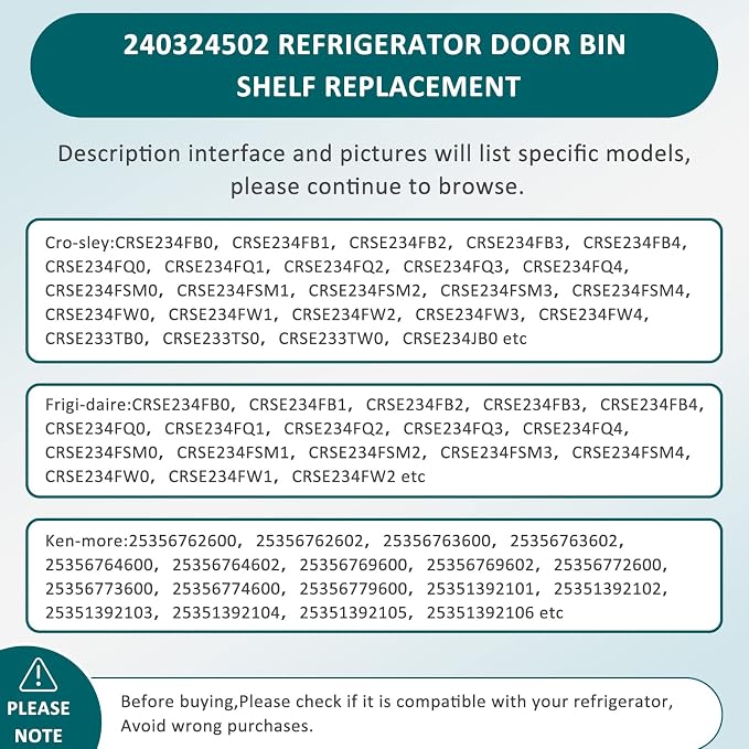 240324502/lfss2312tf0 Refrigerator Door Bin Compatible for Cros.ley | Frigi.daire,Ken.more Refrigerator Door Shelf bin/240324502/Refrigerator Door Bin -MIFLUS