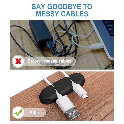 WLLHYF 3PCS Cable Clips, Cord Wire Organizer (Black) | Cable Management Holders, 4 Hole Silicone Cable Harness, USB Charging Accessory for Office and Home Desk