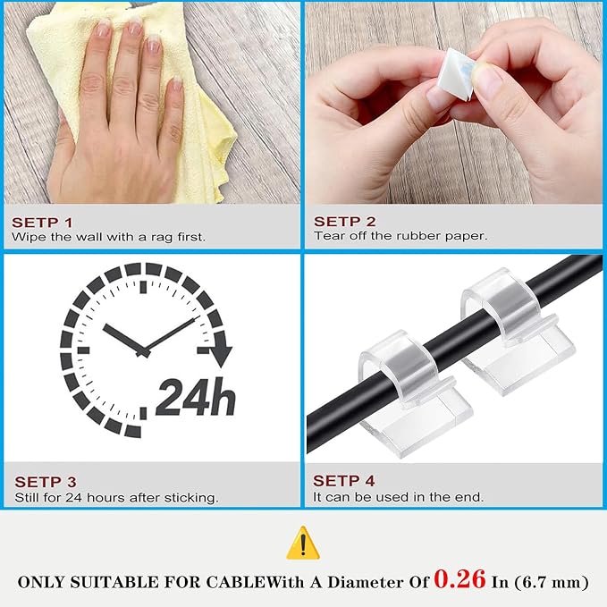 Cable Clips，100PCS Electrical Cord Management Adhesive Cable Wire Clip Wire Clips wall，Used for Cars, Offices, and Homes Cable Clips Cord Organizer (Transparent)