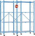 DEANIC 4 Tier Foldable Storage Shelves with Wheels, Large Capacity Shelving Unit, Freestanding Metal Wire Shelf Rack, No Assembly Organizer Rack for Garage Kitchen, Basement, Pantry(Blue Pack of 2)