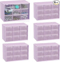 6 Pcs Small Drawer Organizer for Desk, Mini Desktop Drawer Organizer with 9 Clear Drawers, Plastic Desktop Craft Storage Box for Desk Office School Home 7.1" x 3. 8" x 4.6" (Purple)