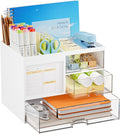 Marbrasse Desk Organizer with 3 Drawer, Multi-Functional Pencil Pen Holder for Desk, Desk Organizers and Accessories with 4 Compartments, Desktop Organizer Storage for Office Home Art Supplies (White)