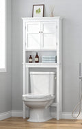 UTEX Over the Toilet Storage Cabinet with Doors and Adjustable Shelf, White | Open & Hidden Bathroom Storage, Anti-tip Bracket, Adjustable Lower Crossbar, 33-Inch Clearance, FSC-certified Engineered Wood