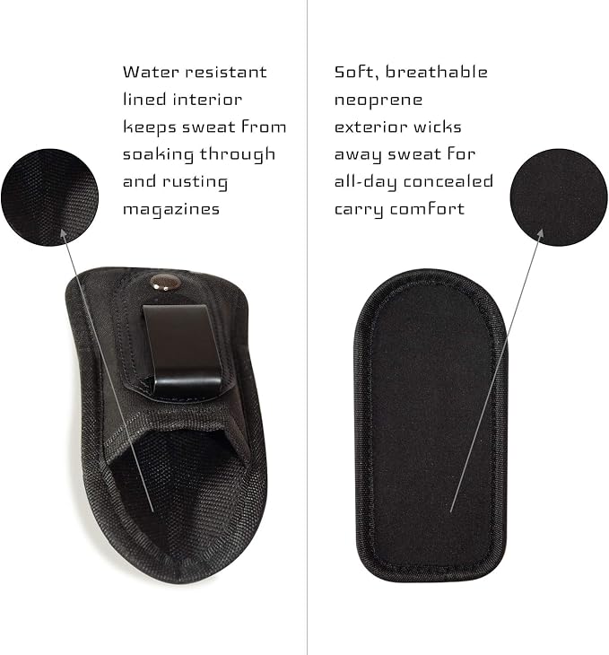 GMW Universal Magnetic IWB/OWB Magazine Holster [2-Pack] | Magazine Pouch for 9mm 1911 .380 .40 .45 Glock 17 19 43 M&P S&W | Pistol Mag Pouch for Single/Double Stack Handgun Magazines and Ammunition