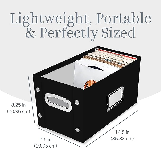 Snap-N-Store Vinyl Record Storage Box - 7"/45 RPM - 2 Pack- Crate Holds up to 75 Vinyl Albums - Black