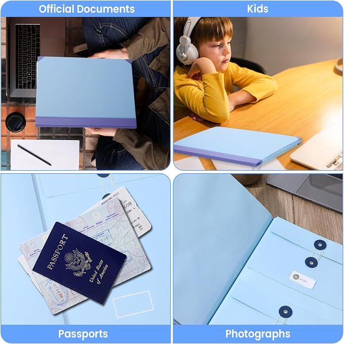 Important Document Organizer, Folders with Pockets, Folder with Labels Pockets, for Emergency Documents, Birth Certificates, Damage Resistant Folder,Passports, School & Offices (Blue)