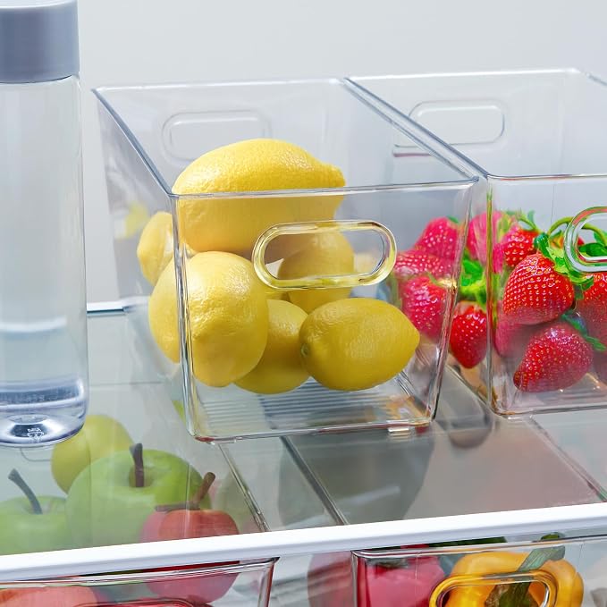 Set of 6 Clear Plastic Storage Bins With Handles, Containers To Organize Pantry, Fridge, Cabinet, Kitchen, Countertop, Closet, Cupboard, Home Organization and Storage