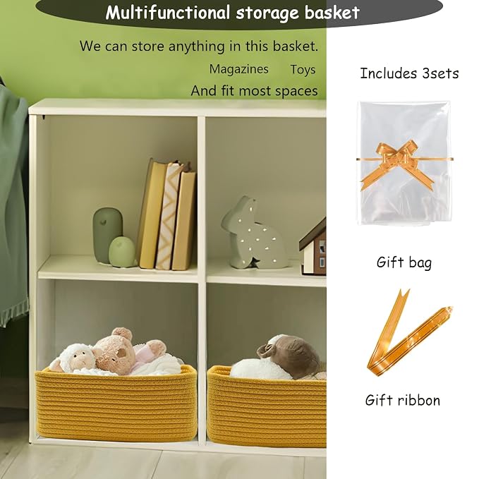COMFY-HOMI 11.5"x7.5"x4.7" Storage Baskets for Organizing | Cotton Rope Woven Basket | Toy Storage Bin Box | Basket for Shelves, Closet Organizer Bin, Decorative Closet Shelf, 1 Pack
