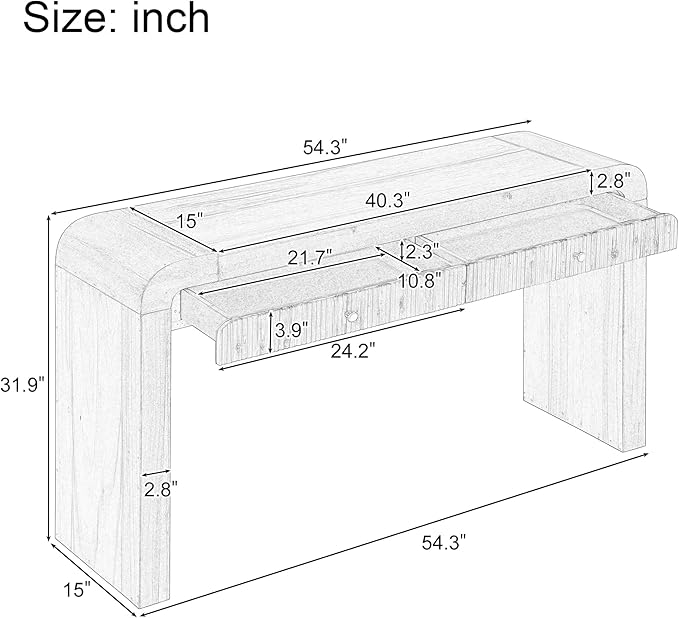Modern Curved Entryway Console Table 54.3-Inch Farmhouse Rustic Sofa Entry Table Fluted Accent Tables with Storage Drawers for Living Room Hallway Furniture, Brown