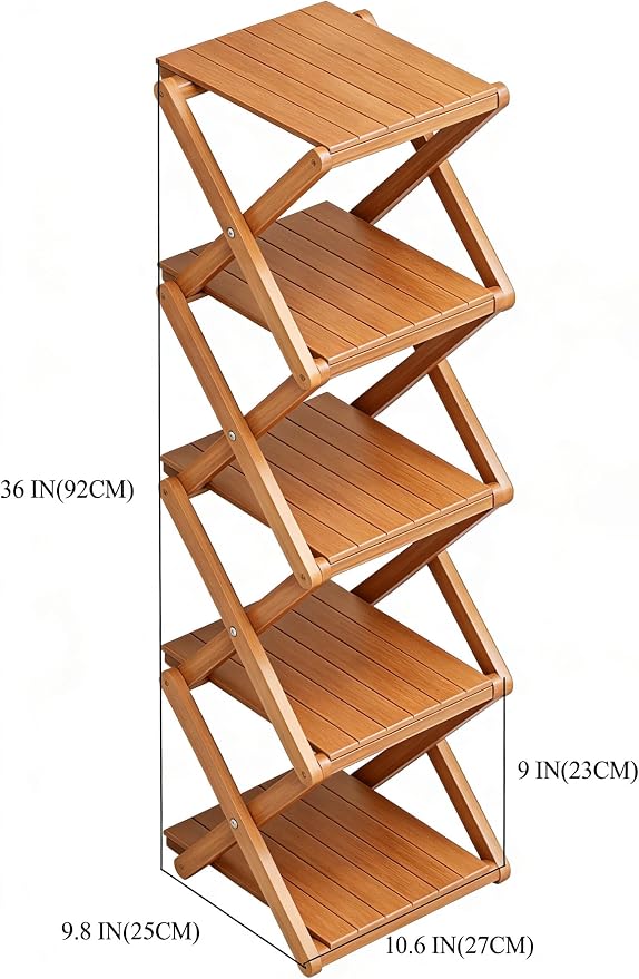 Bamboo Shoe Rack - No Assembly Required, Tall Narrow Foldable Shoe Organizer, Space-Saving Multifunctional Shelf for Entryways, Corners, Bedrooms, Balconies, 5 Layer Brown(Reinforced And Thickened )