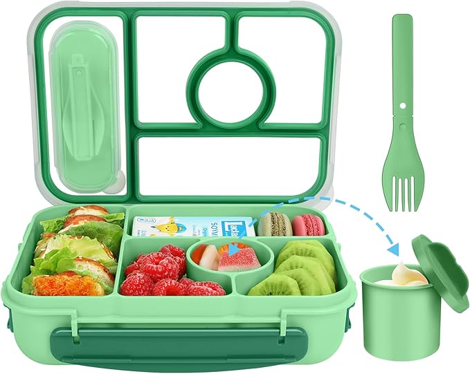 Lunch Box Kids,Bento Box Adult,Lunch Containers for Adults/Kids/Toddler,5 Compartments Bento Lunch Box with Sauce Vontainers,Microwave & Dishwasher & Freezer Safe,BPA Free