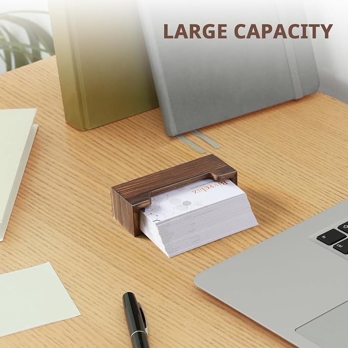 Bivvclaz Business Card Holder Desk, Burnt Wood Business Card Organizer Desktop Business Card Display Stand for Office Tabletop Exhibition, Small Business Essentials