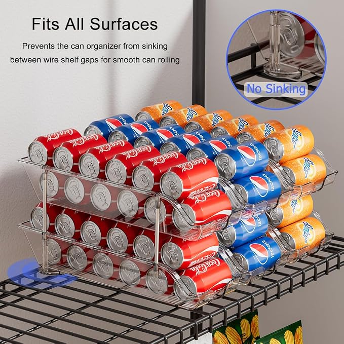 Sotfamily Stackable Soda Can Organizer for Pantry or Fridge, Holds 24 Cans | 1-Pack Space-Saving Drink Organizer for Fridge, Clear Pop can & Food can Dispenser/Holder/Storage/Container for Refrigerator
