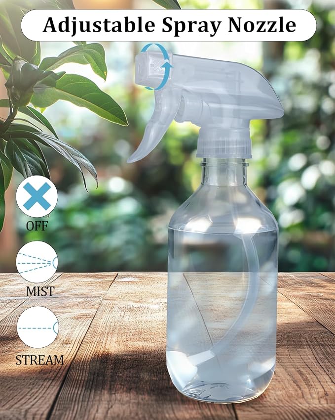 2 Pack 360° Spray Bottles, 10 oz Plastic Small Containers with Adjustable Spray Nozzles, Spray Bottles for Hair, Cleaning Solutions, BBQ and Plants Amber