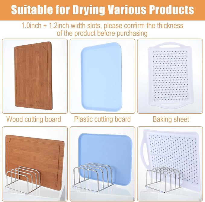 2-Pack Cutting Board Holder Stand 304 Stainless Steel 4-Tier Chopping Board | Racks Organizer, Storage Cookie Sheet Baking Sheet Baking Trays,Chopping Boards,Dish 0.9+1.0 Inch Width Slots