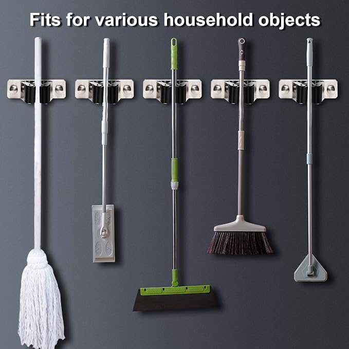 Mop and Broom Holder Wall Mount, 2PCS Heavy Duty Stainless Steel Broom Hanger Wall Mounted Broom Organizer Garage Organization Tool Organizer Storage for Laundry Room Home Garden Garage